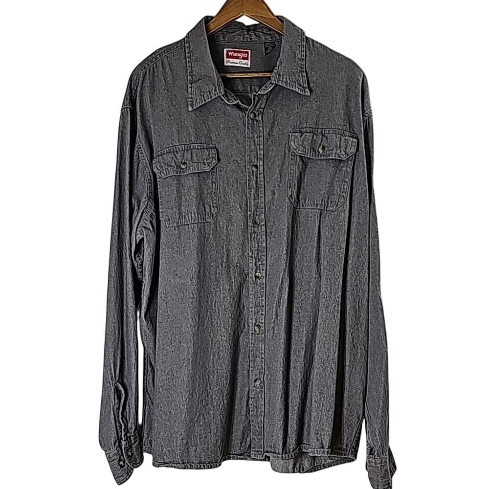 Wrangler Mens Sz 2X Gray Chambray 100% Cotton Long Sleeve Premium Quality Shirt